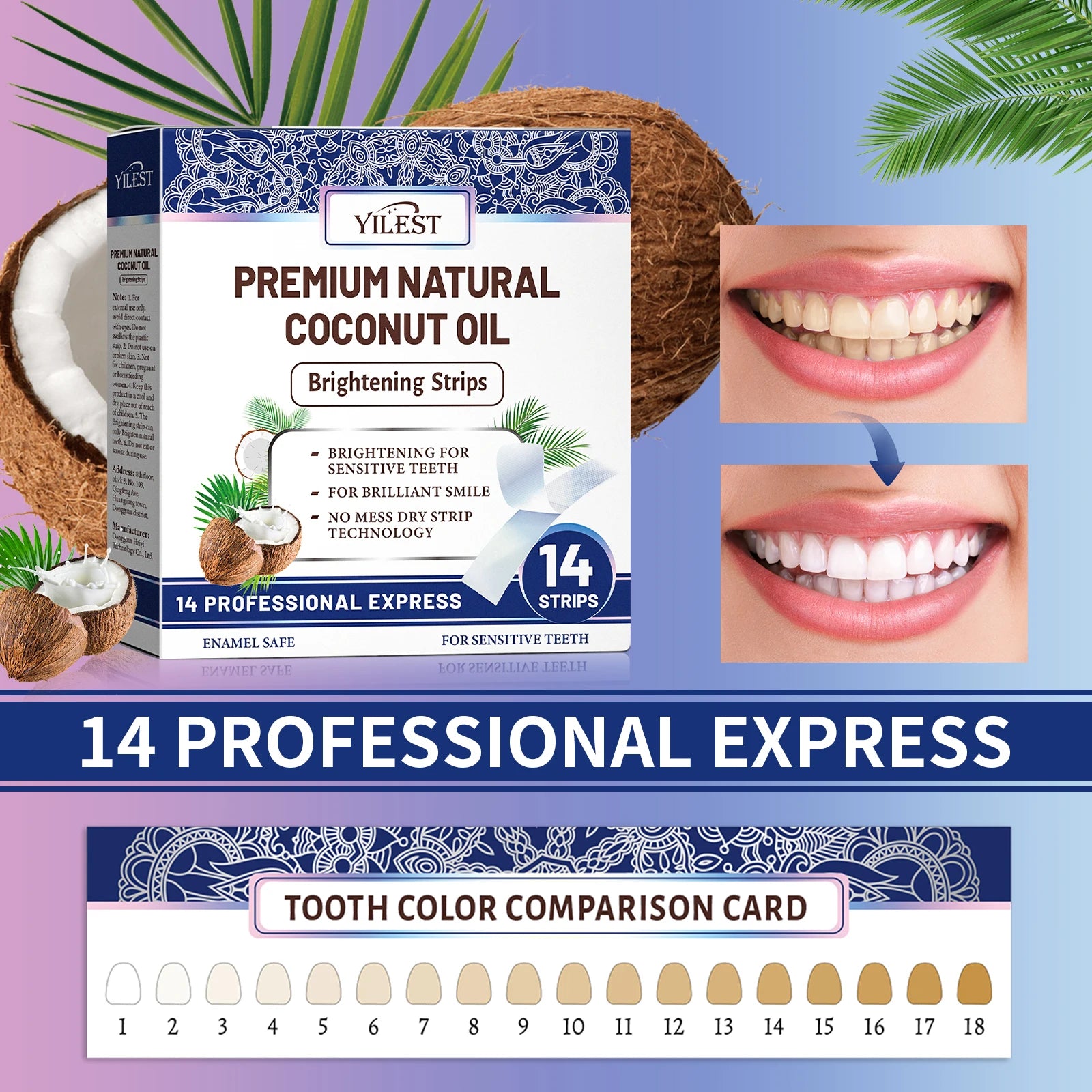 Teeth Whitening Strips Improve Dental Yellowing Mint Oral Hygiene Cleaning Gel Teeth Bright Stain for Lasting Bright Smile 14PCS