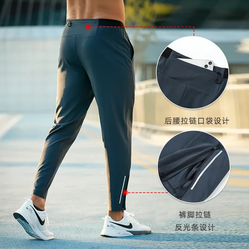 Running Pants Men Sweatpants Sports Joggers Loose Fitness Quick Dry Gym Sportswear Training Tracksuit With Waist Belt Bag Pocket